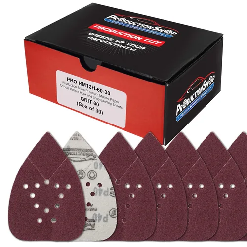 Vista 3 de ProductionShop Hojas de papel de lija premium para lijadora de detalle con patrón de ratón de 12 agujeros, paquete variado de 50 discos, granos 40