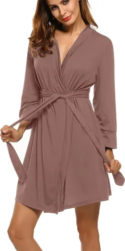 Vista 33 de HOTOUCH - Bata ligera de punto corta para mujer, bata de baño suave con bolsillos, ropa de dormir para damas