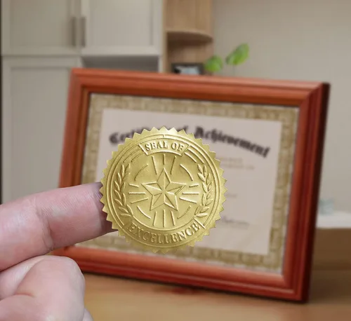 Vista 4 de Sellos de certificado de lámina dorada en relieve, sello de excelencia, 1.75 pulgadas, 100