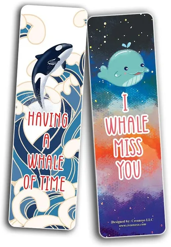 Vista 7 de Divertidos marcadores de juegos de palabras de ballenas (paquete de 12) – Regalos únicos para regalos para niños, niñas, niños, adolescentes