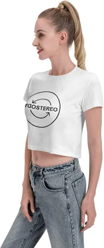 Vista 4 de Soda Stereo Logo Crop Top Femenino Casual Cuello Redondo Manga Corta Fugas Navel Camiseta