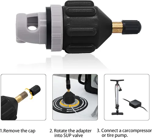 Vista 3 de Paquete de 2 adaptadores inflables de bomba de tabla de remo (SUP), adaptador universal estándar Schrader de válvula de aire, convertidor