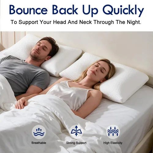 Vista 5 de HITO Juego de 2 almohadas de cama de hotel, tamaño estándar, 100 % material virgen, almohada alternativa de plumón – Soporte suave para espalda
