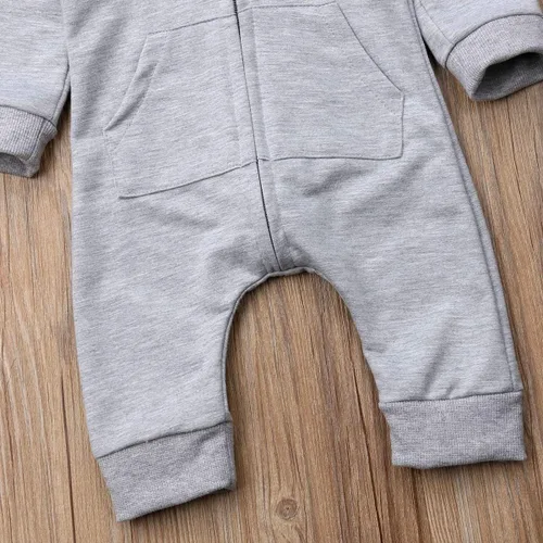 Vista 6 de Traje de Halloween para bebé recién nacido, con capucha, con cremallera, mameluco de manga larga Gris