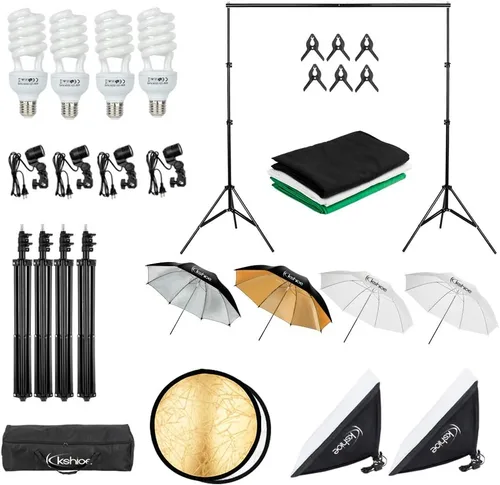 Vista 7 de Kit de iluminación continua de sombrillas de 800 W 5500 K con sistema de soporte de fondo para producto de estudio fotográfico, fotografía