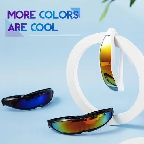 Vista 6 de Konohan 8 pares de lentes de sol futuristas con lente de espejo de color angosto lentes de sol para futuras gafas espaciales para mujeres y hombres