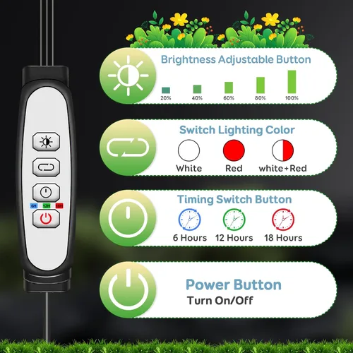 Vista 3 de SDOVUERC - Lámpara de cultivo con clip de tres cabezas para plantas de interior, espectro completo con temporizador de 6/12/18H, 5 niveles
