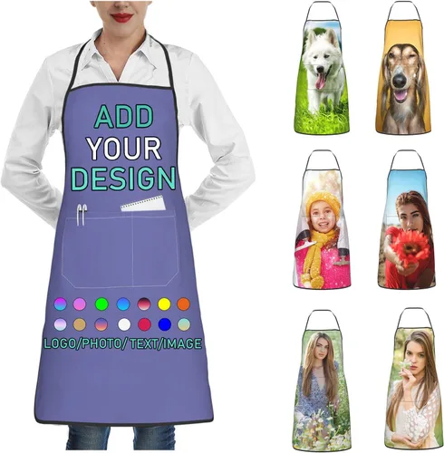 Vista 40 de Delantal personalizado con 2 bolsillos, personalizable con nombre, texto, logotipo, foto, cocina, horneado, delantal de cocina para mujeres y hombres