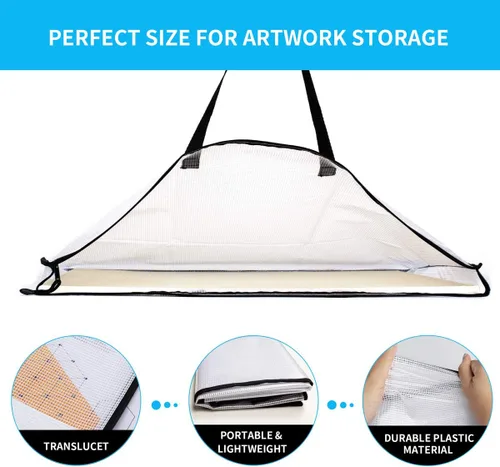 Vista 3 de SUNEE Bolsa de arte de 19 x 25 pulgadas, 3 paquetes de organizador de suministros para artistas con asa, carpeta de almacenamiento con cremallera