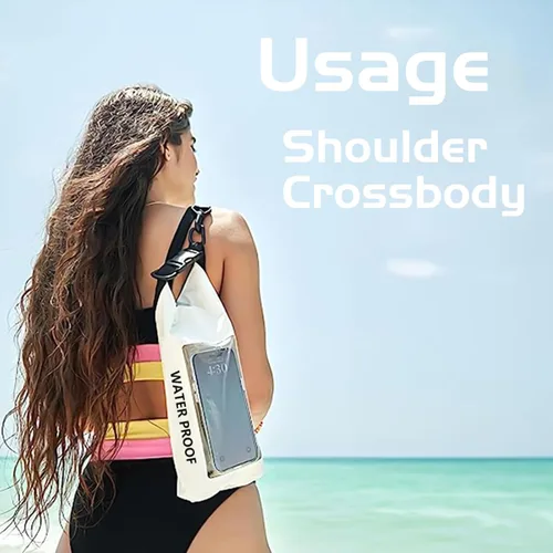 Vista 5 de Bolsa impermeable 2 en 1 para acampar al aire libre, playa, bolsa a prueba de arena, mochila impermeable para teléfono celular, accesorios