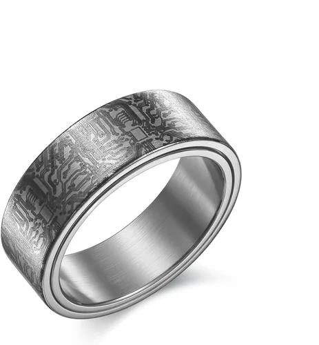 Vista 7 de Anillo de patrón de placa de circuito de computadora de 0.315 in negro/plata/azul/oro - Spinner Fidget Alivio de la ansiedad Anillo de acero