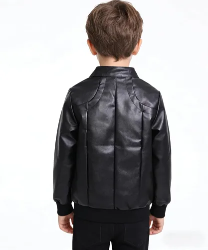 Vista 3 de Chaqueta de moto de piel sintética para niños, cuello alto Negro