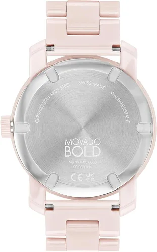 Vista 3 de Movado Bold Blush - Estuche de acero de cerámica para mujer, color rubor