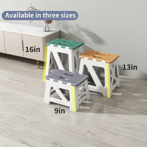 Vista 5 de BLACKSPACE Taburete plegable de 13 pulgadas para adultos, capacidad de 250 libras, antideslizante, compacto, de plástico, plegable, con asa Gris