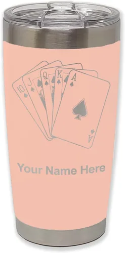 Vista 9 de LaserGram Vaso aislado al vacío de 20 onzas, tarjetas de póquer Royal Flush con grabado personalizado incluido (negro)