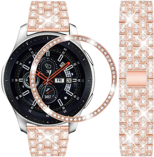 Vista 10 de DEALELE Correas compatibles con Samsung Galaxy Watch de 1.81 pulgadas / Gear S3 Frontier/Classic, correa de metal con diamantes de imitación 2# negro