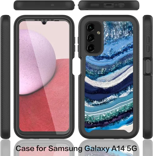 Vista 6 de TJS Funda compatible con Samsung Galaxy A14 5G, con [protector de pantalla integrado], cubierta protectora de cuerpo completo contra caídas