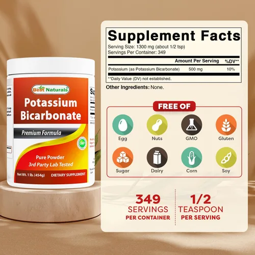 Vista 2 de Best Naturals Bicarbonato de potasio puro 1 LB en polvo
