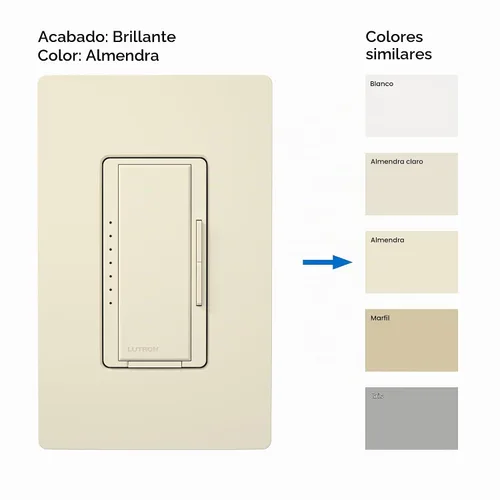 Vista 3 de Lutron Maestro LED+ Interruptor regulador de intensidad para bombillas LED regulables, halógenas e incandescentes, 150W/150W/unipolar o Almendra