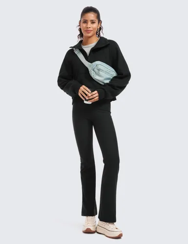 Vista 4 de CRZ YOGA Sudaderas con forro polar para mujer, media cremallera, cuello embudo, manga larga, sudaderas de gran tamaño con agujeros para el pulgar