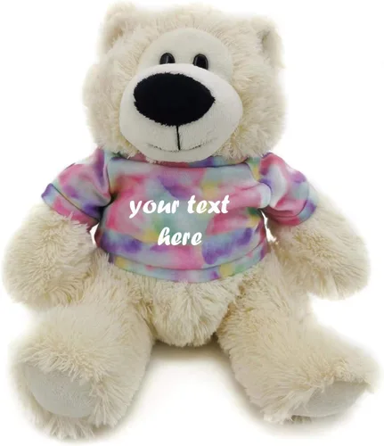 Vista 3 de Plushland Cream Sophie Bear 12.0 in, regalo personalizado para animales de peluche, texto personalizado en la camisa, gran regalo para el día