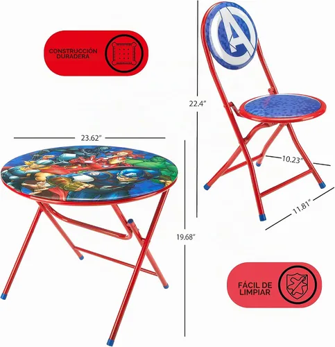 Vista 5 de Marvel Avengers - Juego de mesa y silla redonda plegable de 3 piezas, a partir de 3 años