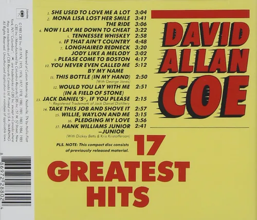 Vista 2 de David Allan Coe 17 Greatest Hits