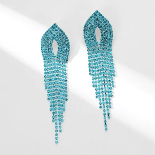 Vista 4 de Supra Diamanto Pendientes largos de borla para mujer, brillantes y coloridos diamantes de imitación de cristal, colgantes, joyería nupcial de boda