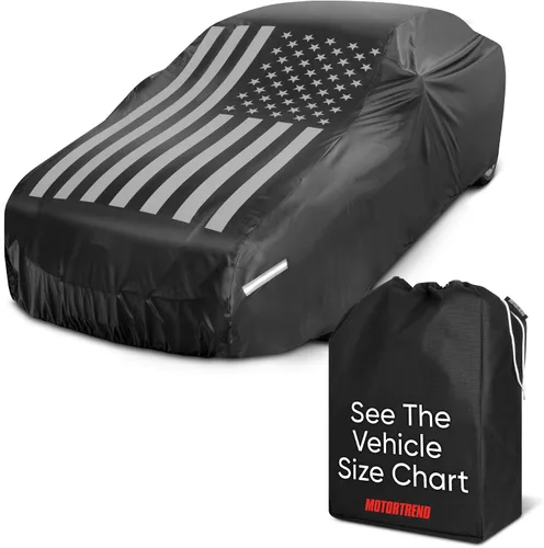 Vista 8 de Motor Trend Funda impermeable para automóvil con bandera de Estados Unidos, protección para todo tipo de clima, resistente a los rayos UV