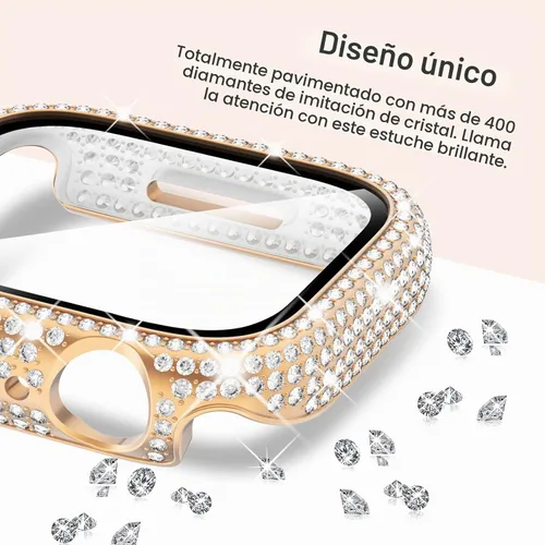 Vista 7 de KADES Bling Four-Leaf Clover Band for Apple Watch Bands Women's Wear Oro rosa/Negro