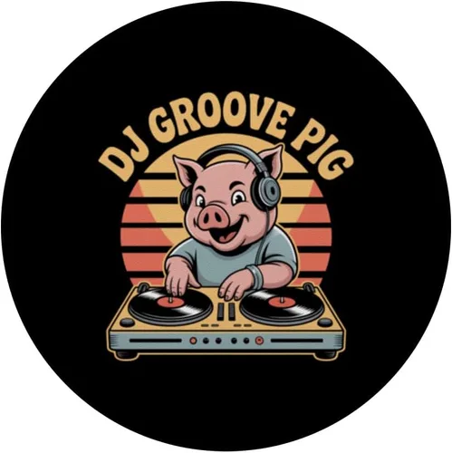 Vista 3 de DJ Groove Pig Retro DJ Turntable Sunset Vibes PopSockets Adhesive PopGrip