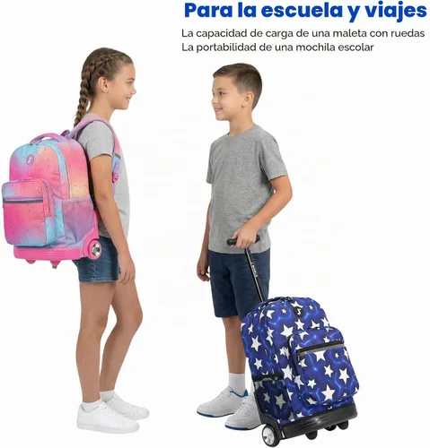 Vista 2 de J World Sunrise Kids - Mochila con ruedas para niñas y niños. Mochila con ruedas para la escuela, Aurora, 18 pulg