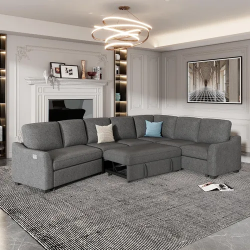 Vista 16 de Sofá modular de gran tamaño con otomana, lujoso juego de sofá modular en forma de L, sofá modular reversible de 7 plazas para sala de estar y beige