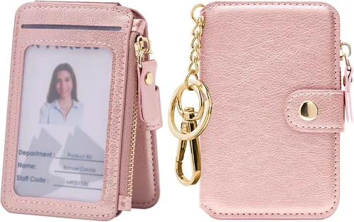 Vista 61 de Cartera con llavero, tarjetero con bloqueo RFID de piel, funda para tarjetas de crédito con cremallera para mujer
