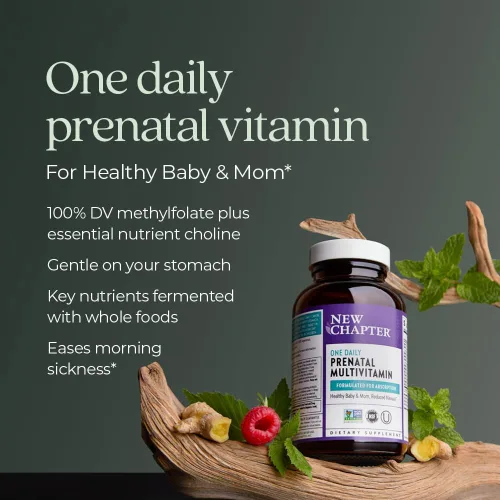 Vista 4 de New Chapter Vitaminas prenatales multivitamínico prenatal con metilfolato + colina para mamá saludable bebé, uno diario, 30