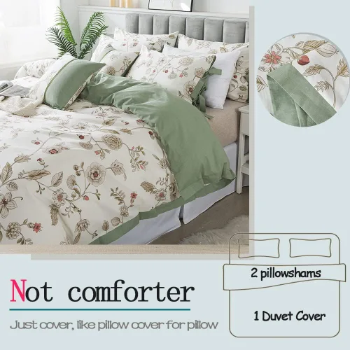 Vista 5 de FADFAY Juego de ropa de cama de 7 piezas, 100% algodón, diseño floral beige, tamaño Queen + funda de edredón, ropa de cama completa con flores rosas