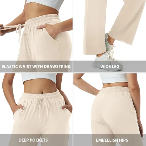 Vista 5 de keriffe Pijamas casuales para mujer, pantalones de yoga de pierna ancha, cintura alta, cordón ajustable, pantalones deportivos de entrenamiento