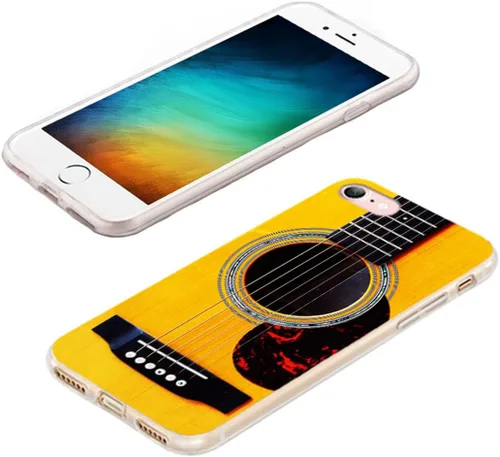 Vista 4 de Funda protectora completa delgada y suave de TPU transparente para iPhone SE 2022/2020, iPhone 8/7/6S/6 - Diseño de música divertida guitarra