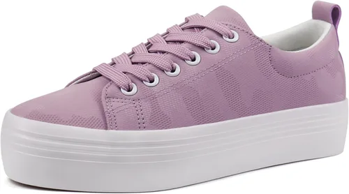Vista 22 de JABASIC Zapatillas de plataforma con cordones para mujer, zapatillas casuales cómodas de moda para caminar Todo blanco