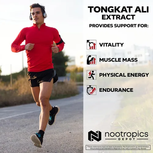 Vista 4 de Nootropics Depot Cápsulas de extracto de Tongkat Ali 100 mg 120 unidades 10% de eurycomanona por HPTLC Extracto de raíz de Eurycoma