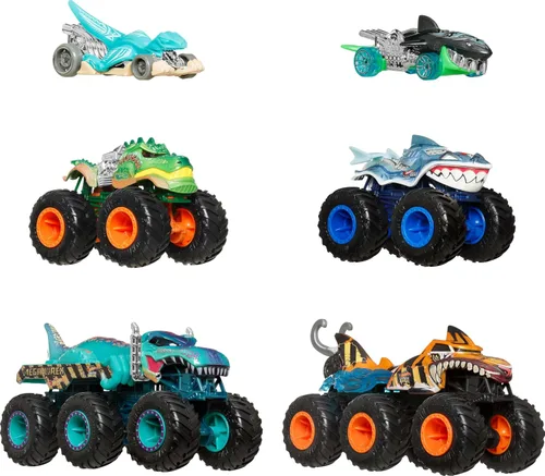 Vista 11 de Hot Wheels Monster Trucks Paquete de 2, Conjunto Demolition Doubles de 2 Vehículos de Juguete a Escala 1:64, para Niños y Coleccionistas