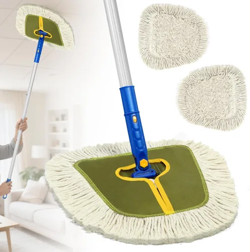 Vista 8 de SOBONNE - Trapeador de polvo comercial para limpieza de pisos de madera dura 2 Reusable Wedge Cotton Mop Pads/61" Long Handle Dry Mop Broom for