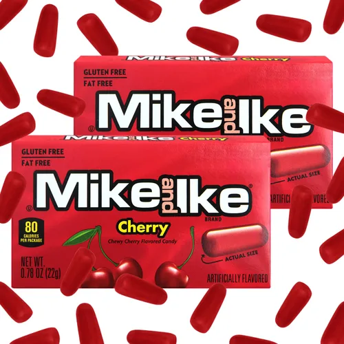 Vista 3 de Mike and Ike Cherry Candy, paquete de 2 cajas de dulces de 0.78 onzas cada una, dulces ideales para Mike e Ike para tus películas favoritas