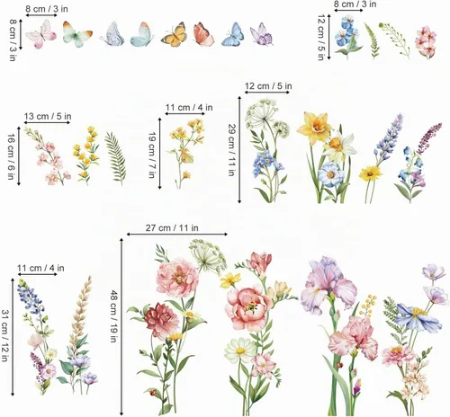 Vista 4 de Decalmile - Calcomanías de pared con diseño de flores silvestres