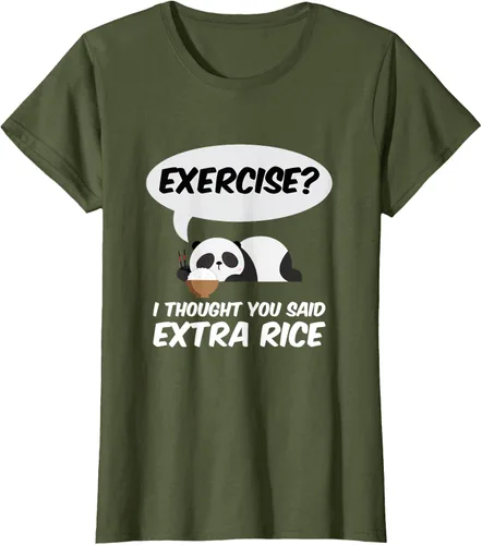 Vista 100 de ¿Ejercicio? I Thought You Said Extra Rice Panda Gift T-Shirt, Negro, S