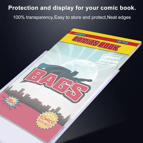 Vista 3 de KKU 200 bolsas para cómics actuales, Bolsas transparentes para cómics de 7.2 X 10.5 pulgadas, Fundas para cómics libres de ácido para almacenamiento