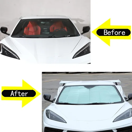 Vista 6 de Parasol para parabrisas de automóvil compatible con Corvette C8, protección UV, protector térmico, papel de aluminio, polietileno y algodón, 1