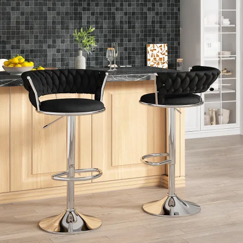 Vista 11 de AWQM Juego de 2 taburetes de bar de terciopelo, taburetes de cocina giratorios de altura ajustable con respaldo bajo para comedor, barra