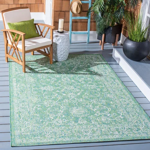 Vista 34 de SAFAVIEH Alfombra lavable al aire libre, colección Courtyard - 2'3" x 5', azul aguamarina y gris, no desprende pelusa y fácil limpieza, ideal