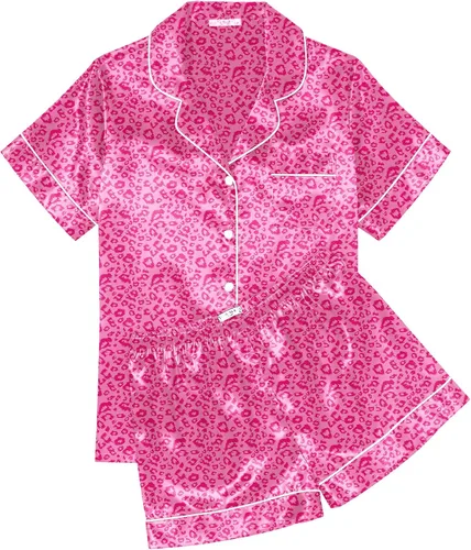Vista 15 de Ekouaer Conjunto de pijama de satén de seda para mujer, suave, de manga corta, con botones, ropa para dormir, camiseta y pantalones cortos, juego